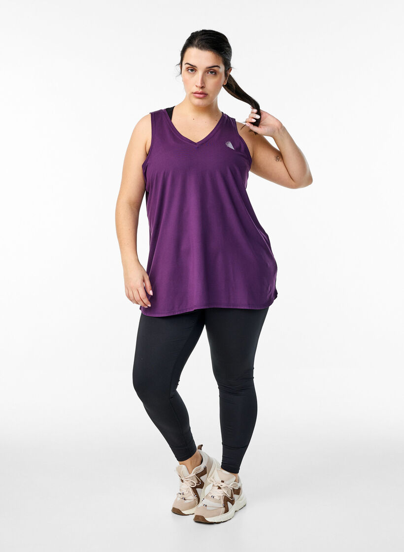 Sportowy top z dekoltem w szpic, Fioletowy, Model image number 1