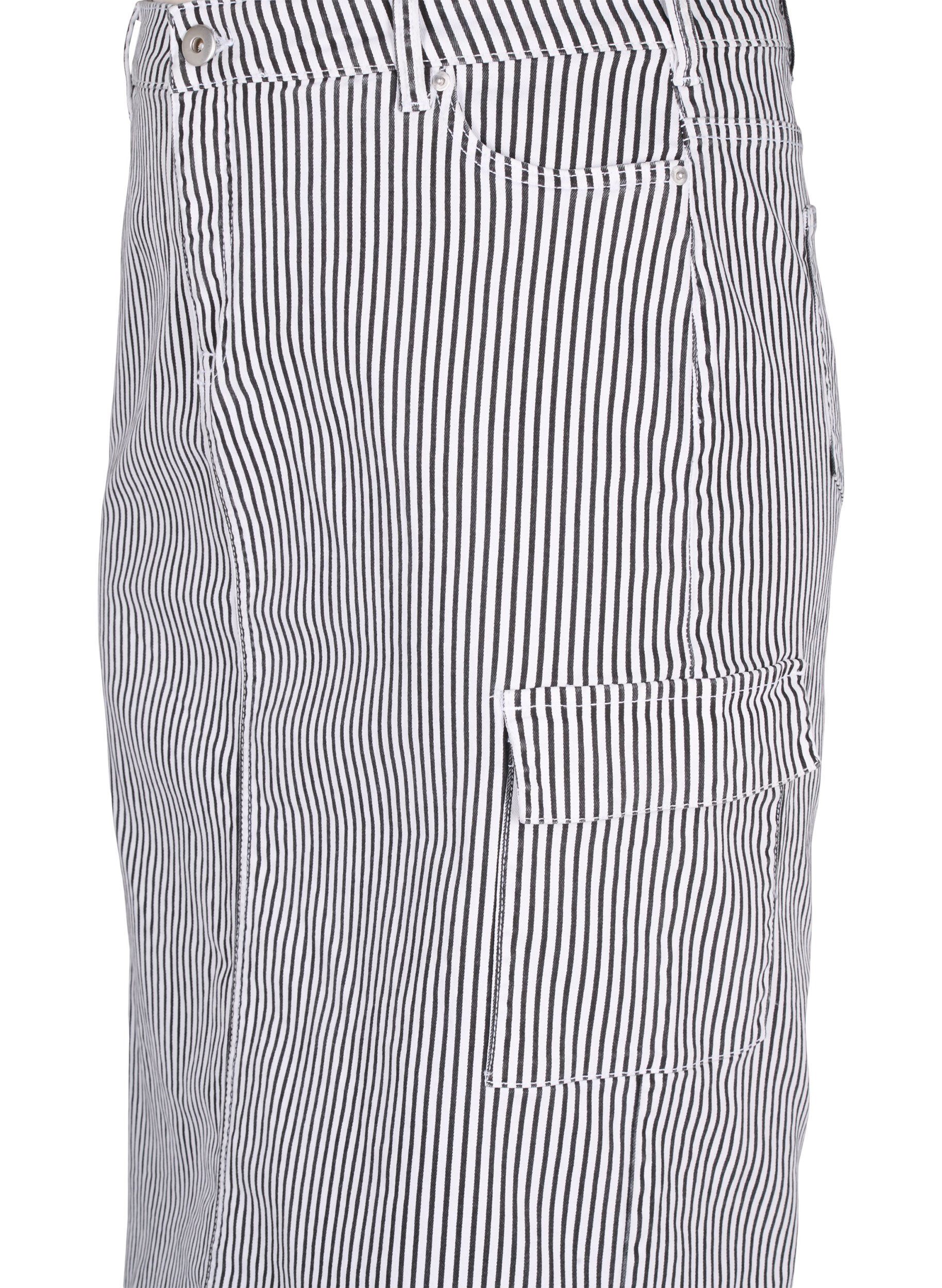 Zizzi Ol&oacute;wkowa sp&oacute;dnica w paski z kieszeniami, Black & White Stripe, Packshot image number 2
