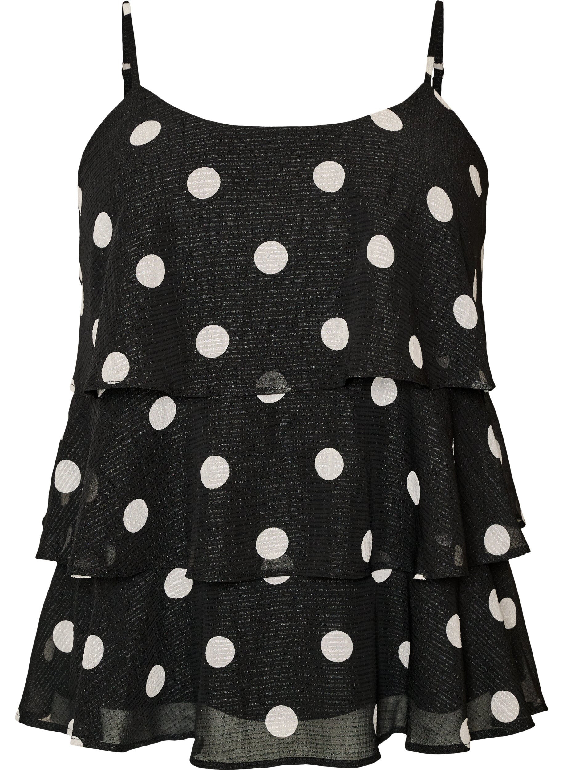 ZizziBluzka warstwowa z falbankami i ramiaczkami typu spaghetti, Czarne, Packshot image number 0