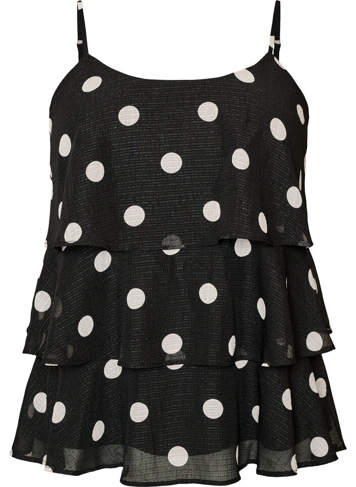 Bluzka warstwowa z falbankami i ramiaczkami typu spaghetti, Czarne, Packshot