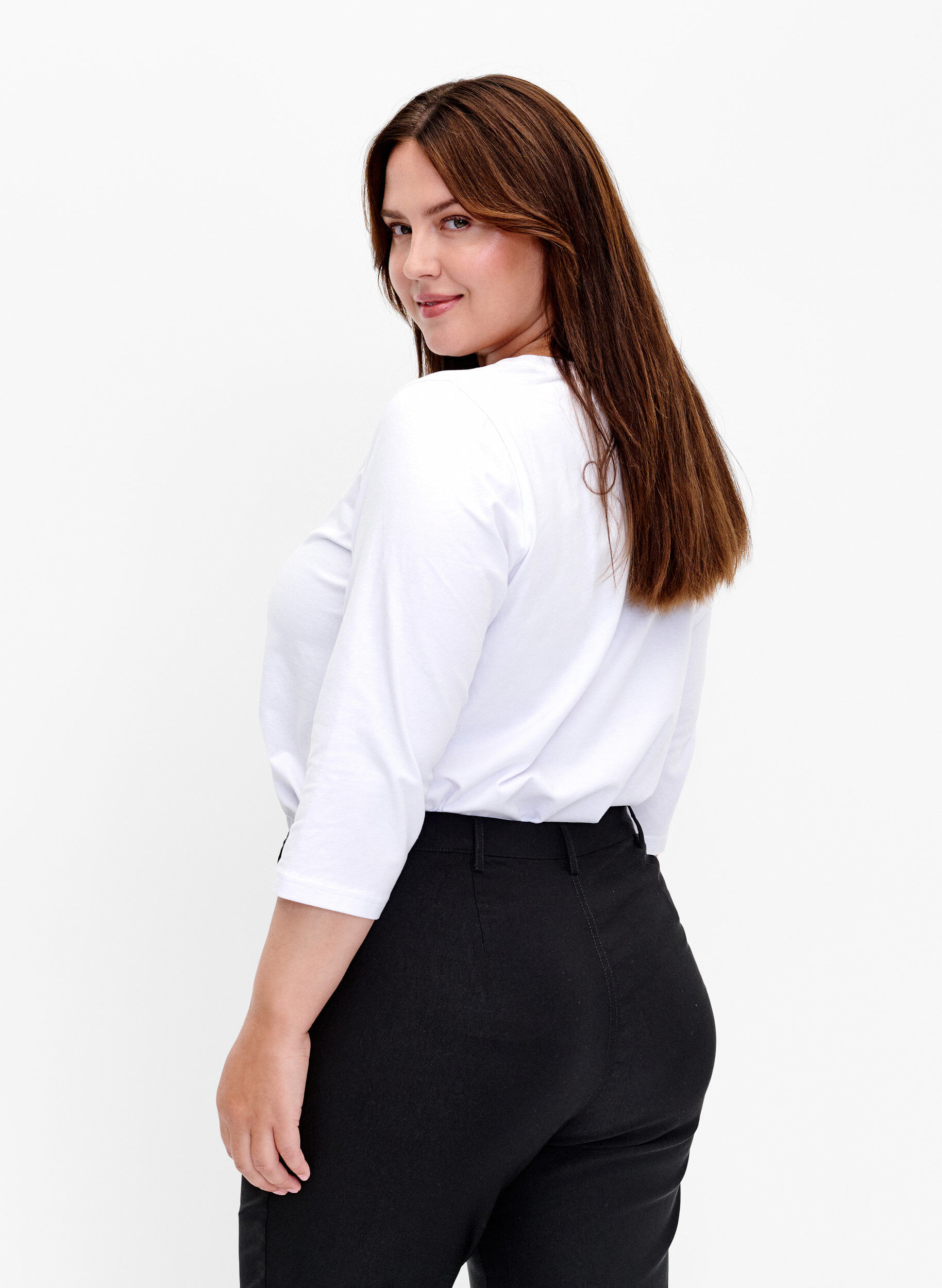 Zizzi Bawelniana koszulka typu basic z rekawami 3/4, Biały, Model image number 2