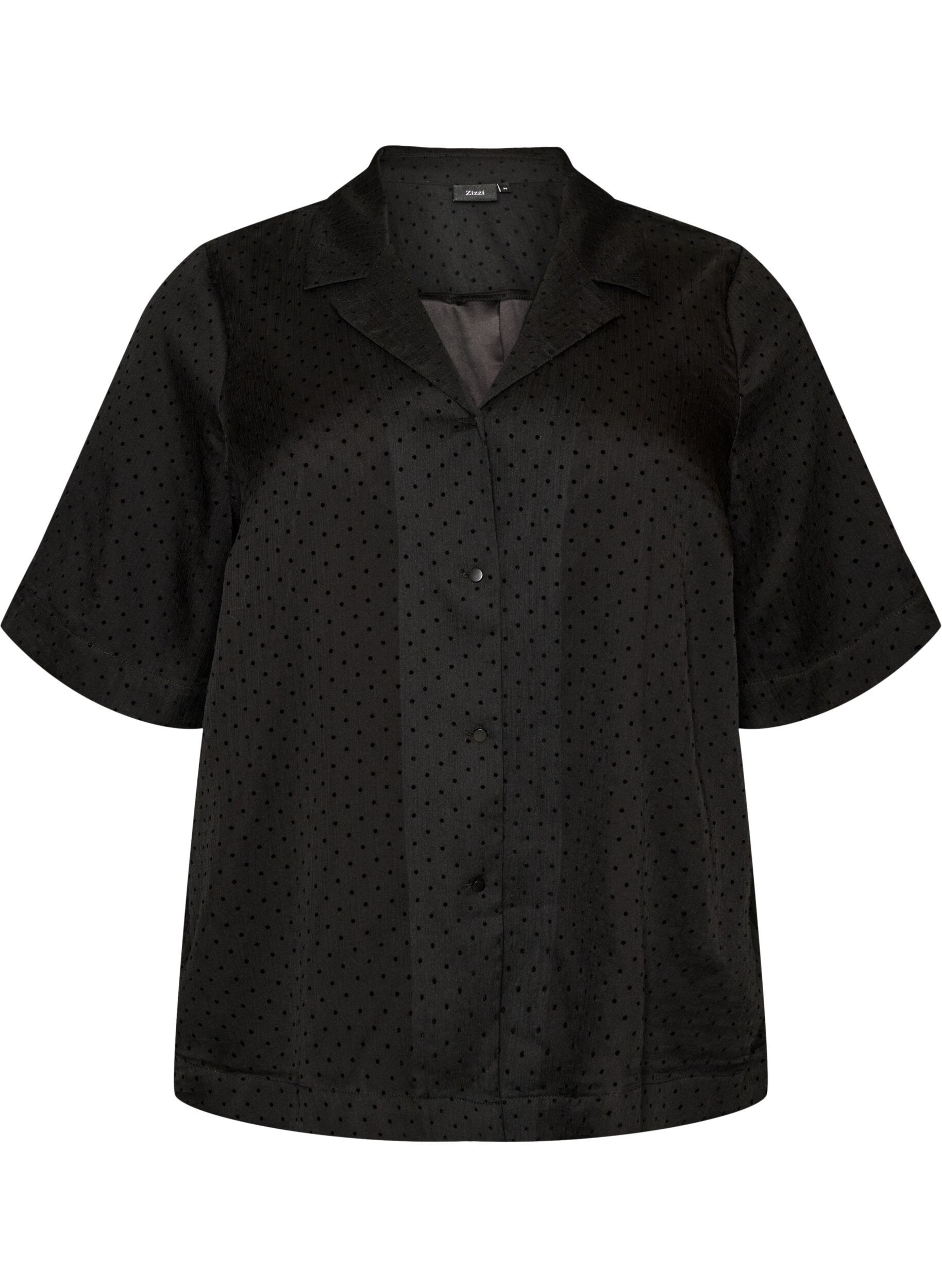 ZizziBluzka Polka dot z kolnierzykami, Czarne, Packshot image number 0