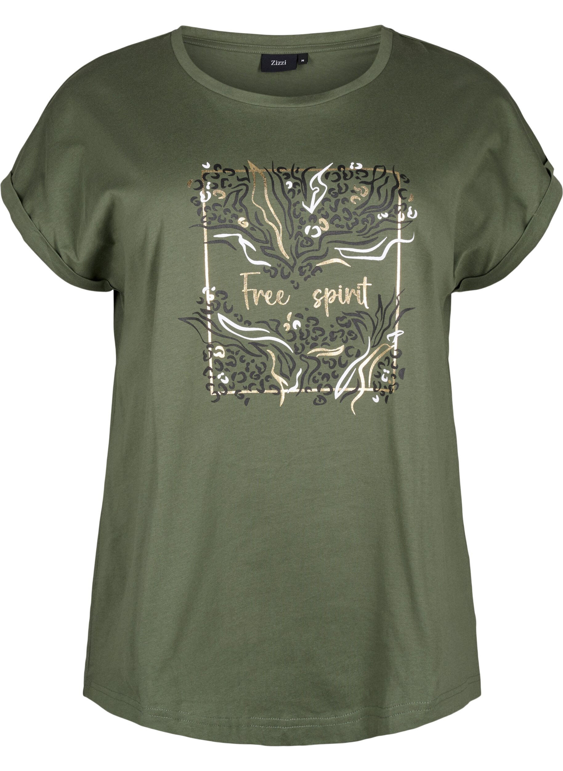 Zizzi T-shirt z organicznej bawelny ze zlotym nadrukiem, Thyme W. Free, Packshot image number 0