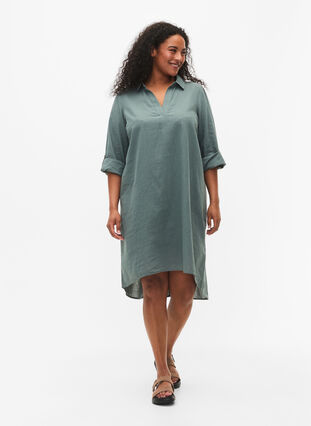 Sukienka z dekoltem w szpic i kolnierzem, Balsam Green, Model image number 2