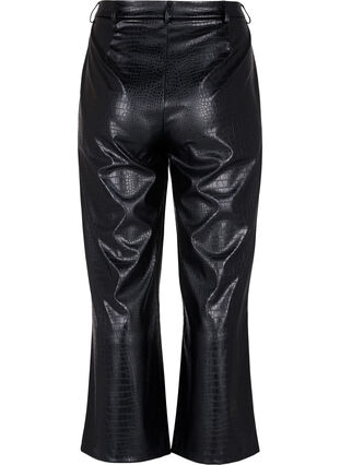 Szerokie spodnie z imitacji skóry, Black, Packshot image number 1