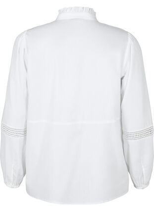 Bluzka koszulowa z kolnierzykiem z falbanami i szydelkowym paskiem, Bright White, Packshot image number 1