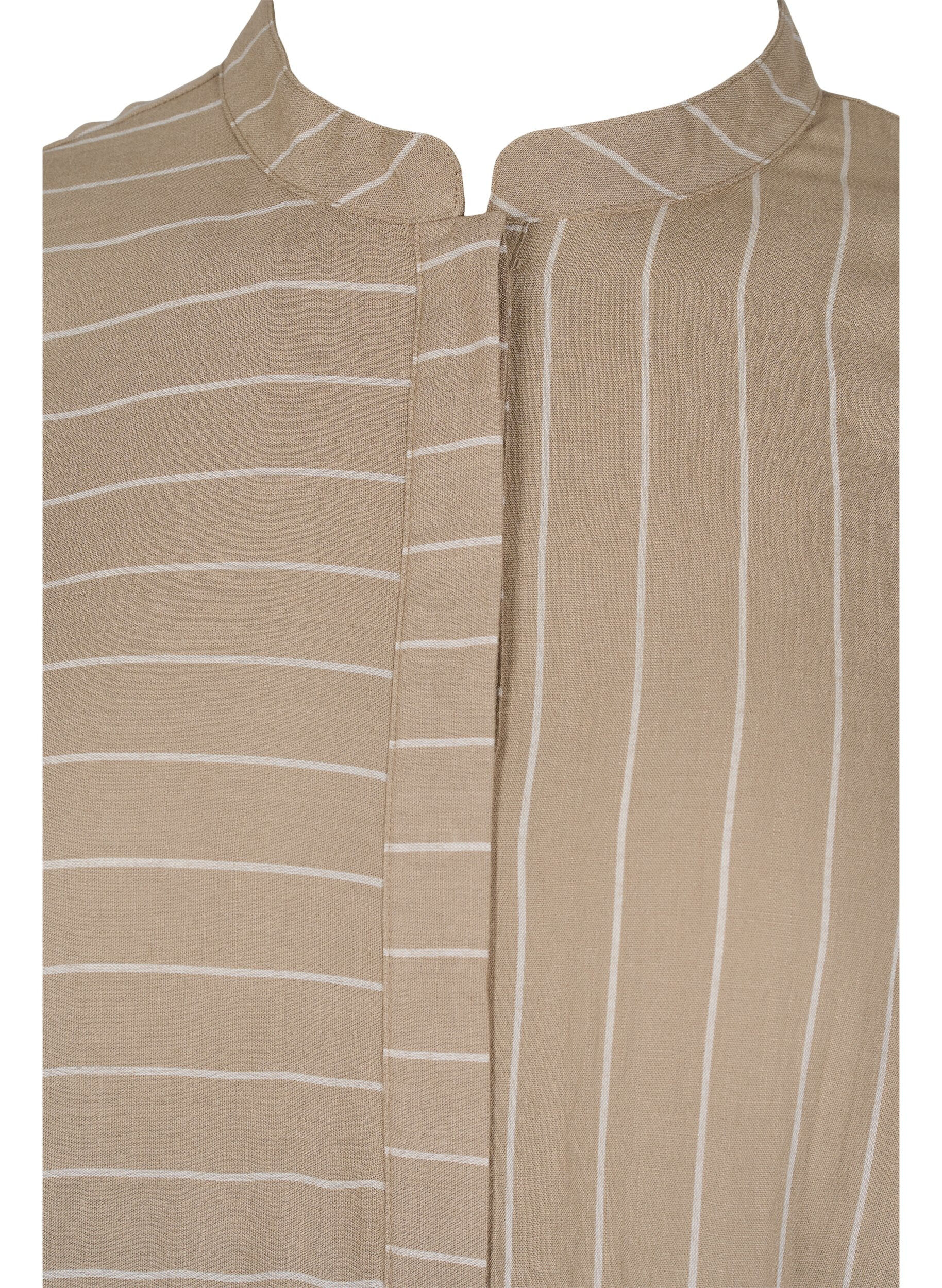 Zizzi Long striped shirt in a viscose mix, Timber Wolf/White, Packshot image number 2