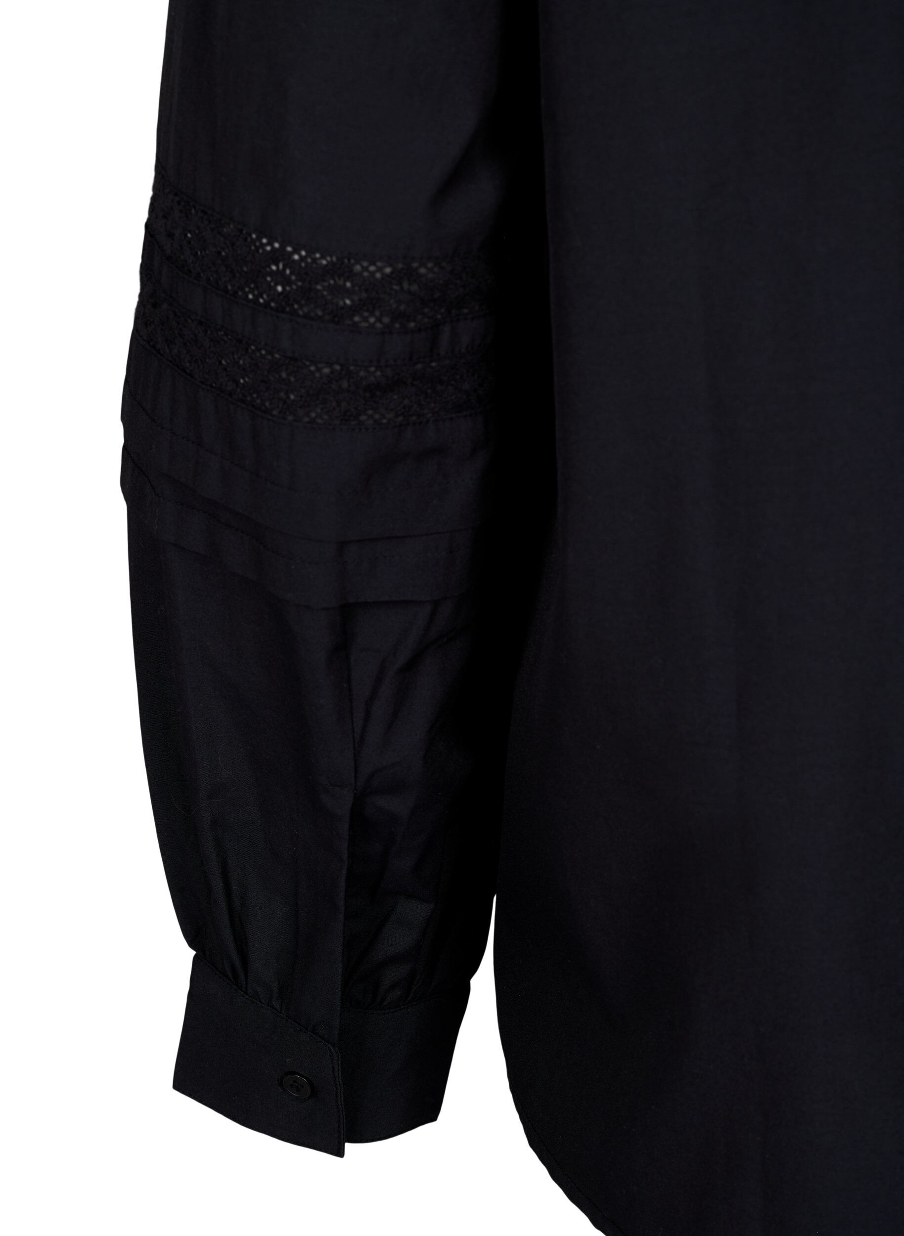 Zizzi Bluzka z marszczeniami i koronkowym wykonczeniem, Czarne, Packshot image number 3