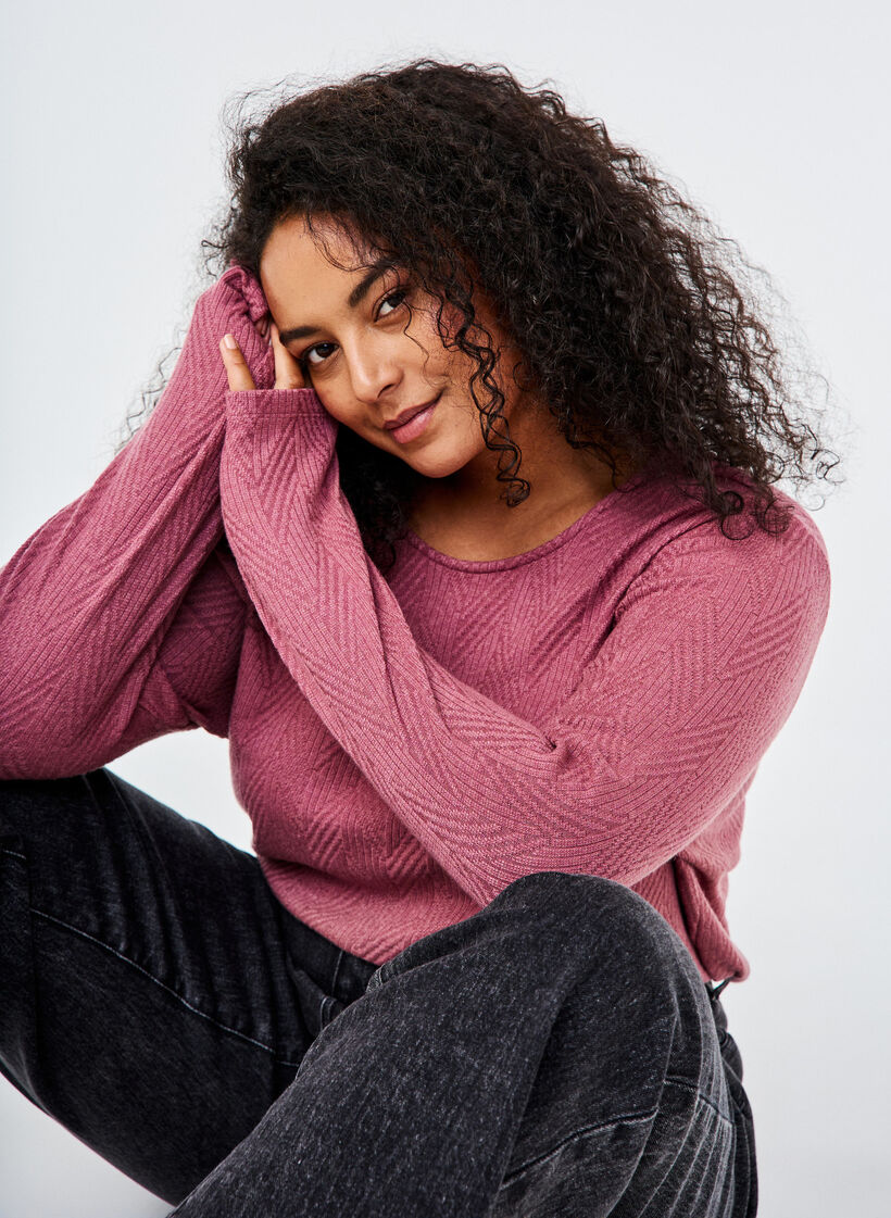 Wzorzysta bluzka z dlugimi rekawami, Brązowy, Image image number 0