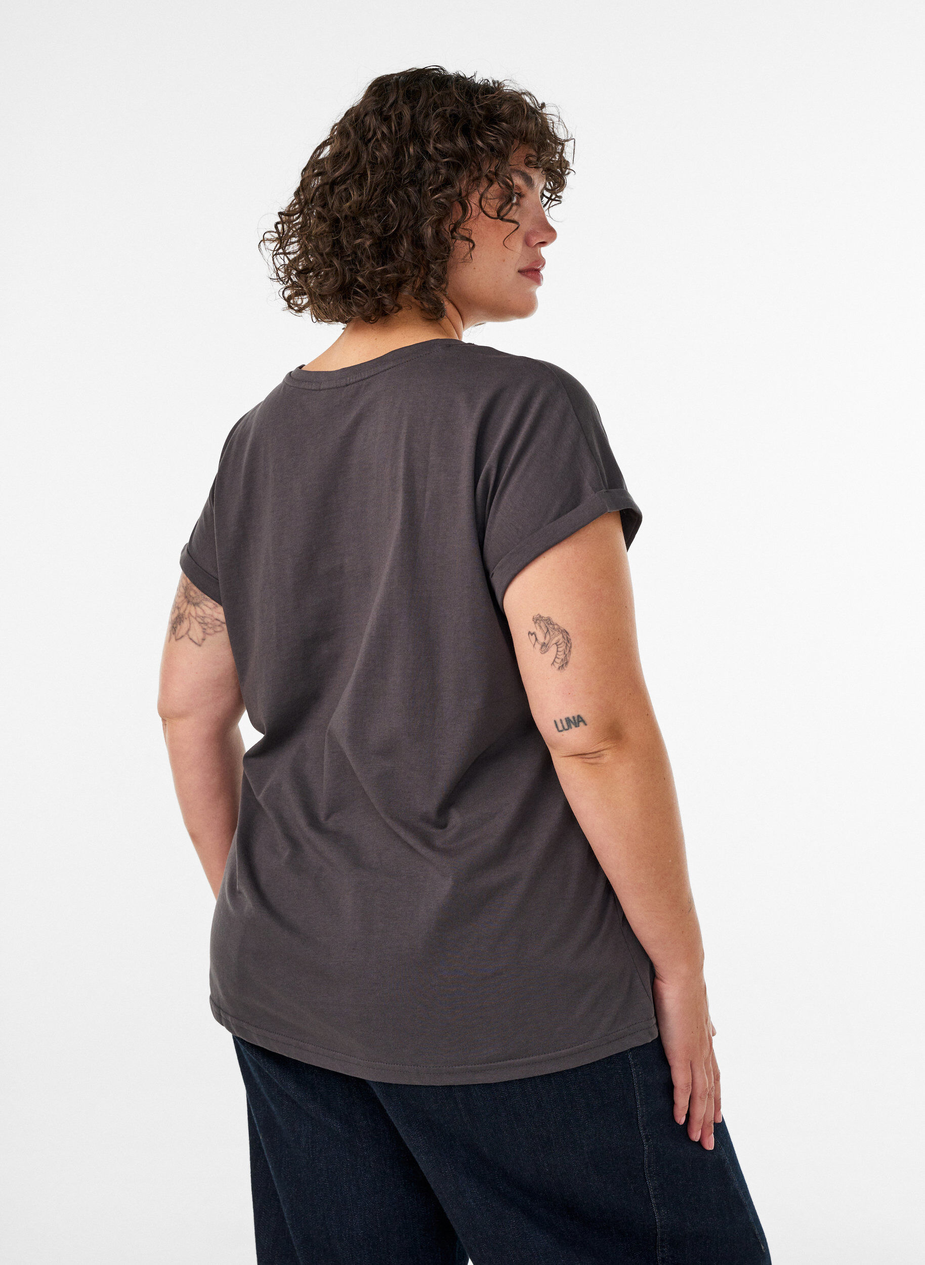 ZizziT-shirt z ozdobnym nadrukiem z przodu, Ciemnoszary, Model image number 2