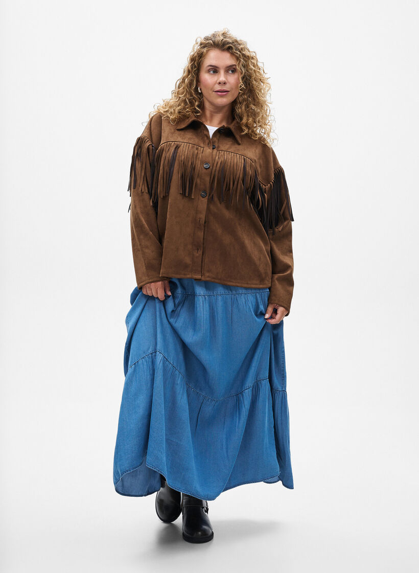 Kurtka ze sztucznego zamszu z fredzlami, Brązowy, Model image number 1