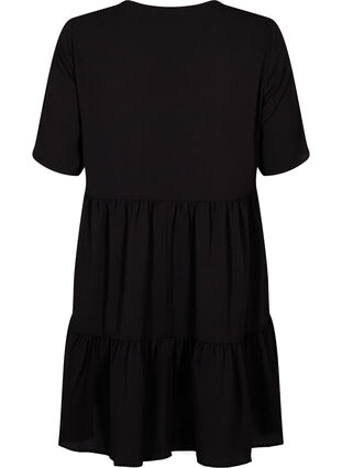 Rozszerzana, odcinana sukienka z krótkim rekawem, Black, Packshot image number 1