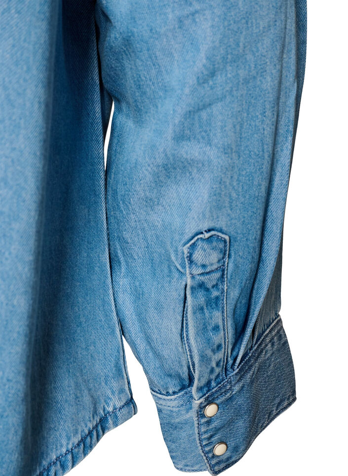Koszula z denimu z lyocellu zapinana na zatrzaski, Niebieskie, Packshot image number 3