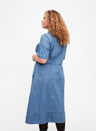 Jeansowa sukienka koszulowa z krótkim rekawem, Light Blue Denim, Model image number 1