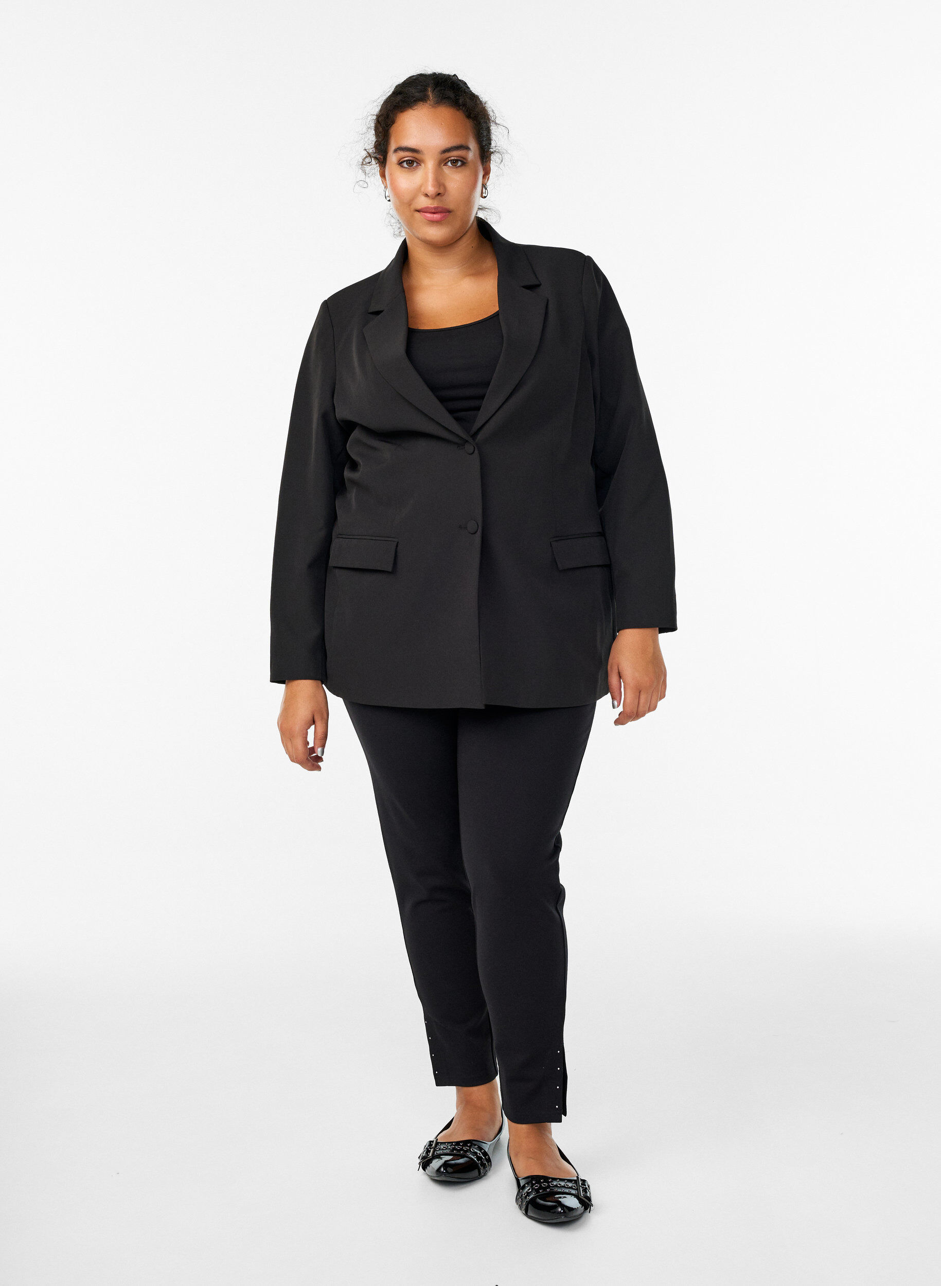 Zizzi Legginsy z rozcieciami i malymi cyrkoniami, Czarne, Model image number 1