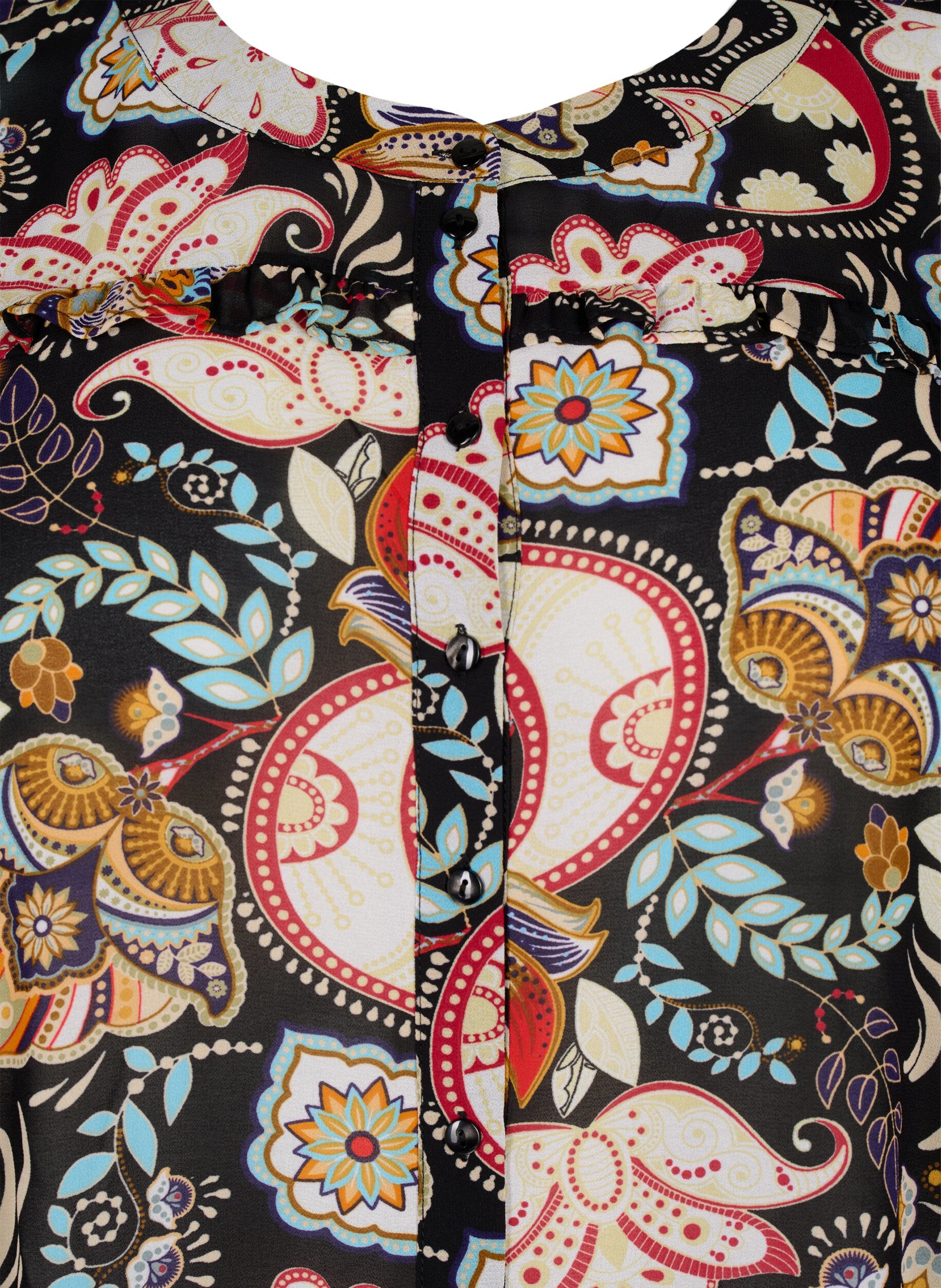 Zizzi Bluzka koszulowa z marszczeniami i wzorem paisley, Black Paisley, Packshot image number 2