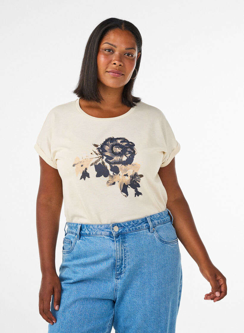 T-shirt z ozdobnym nadrukiem z przodu, Biały, Model image number 0