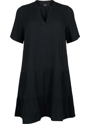 Sukienka z krótkim rekawem wykonana w 100 % z bawelny, Black, Packshot image number 0