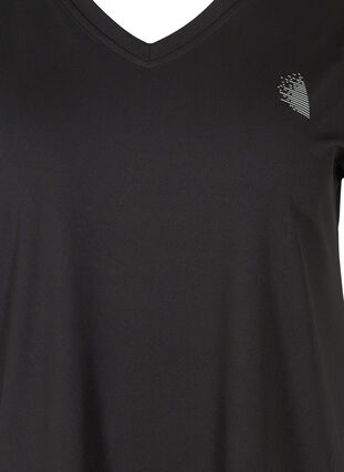Sportowa koszulka z krótkim rekawem i dekoltem w szpic, Black, Packshot image number 2