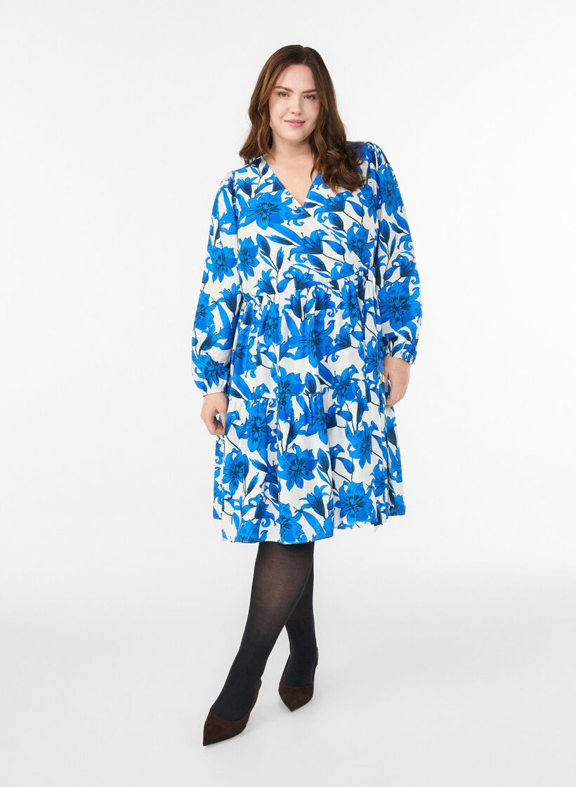 Sukienka w kwiaty z paskiem do wiazania, Biały, Model image number 1