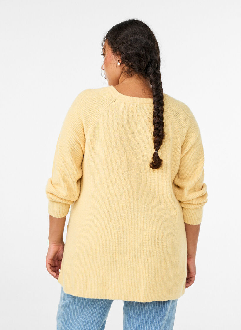Sweter z dzianiny z ukosnym wzorem i rekawami raglanowymi, Ż&oacute;łty, Model image number 2