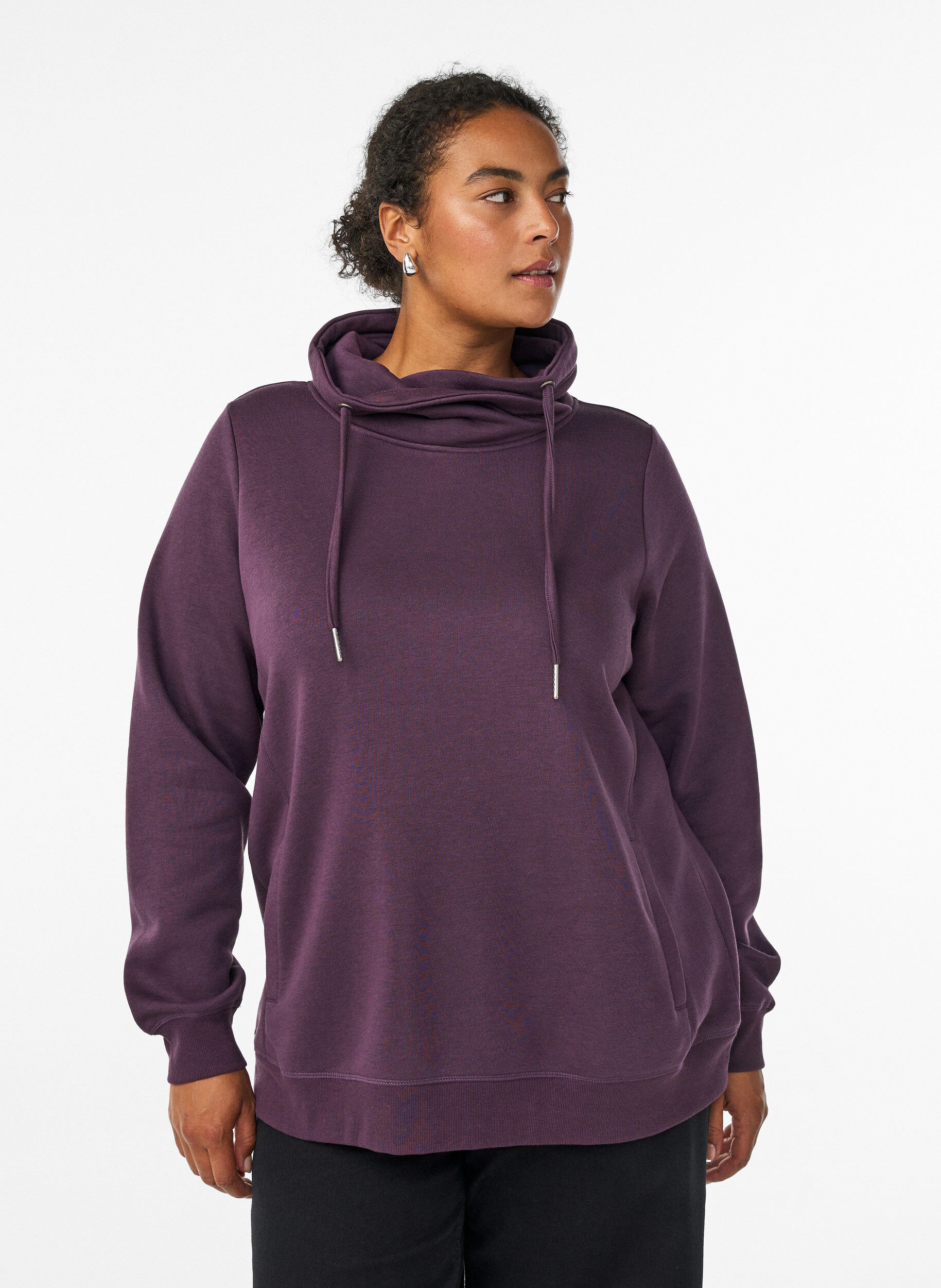 Bluza z wysokim kolnierzem i kieszeniami, Fioletowy, Model