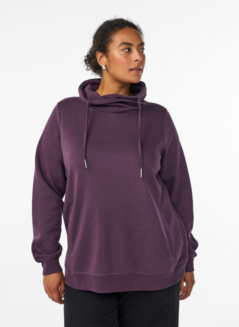 Bluza z wysokim kolnierzem i kieszeniami, Fioletowy, Model image number 0