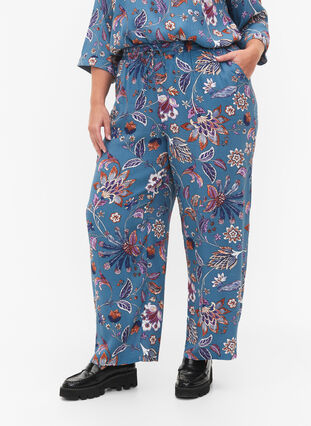 Luzne spodnie z wiskozy z nadrukiem, Smoke Blue Paisley, Model image number 2