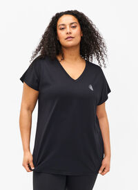 Luzna koszulka treningowa z dekoltem w szpic, Black, Model