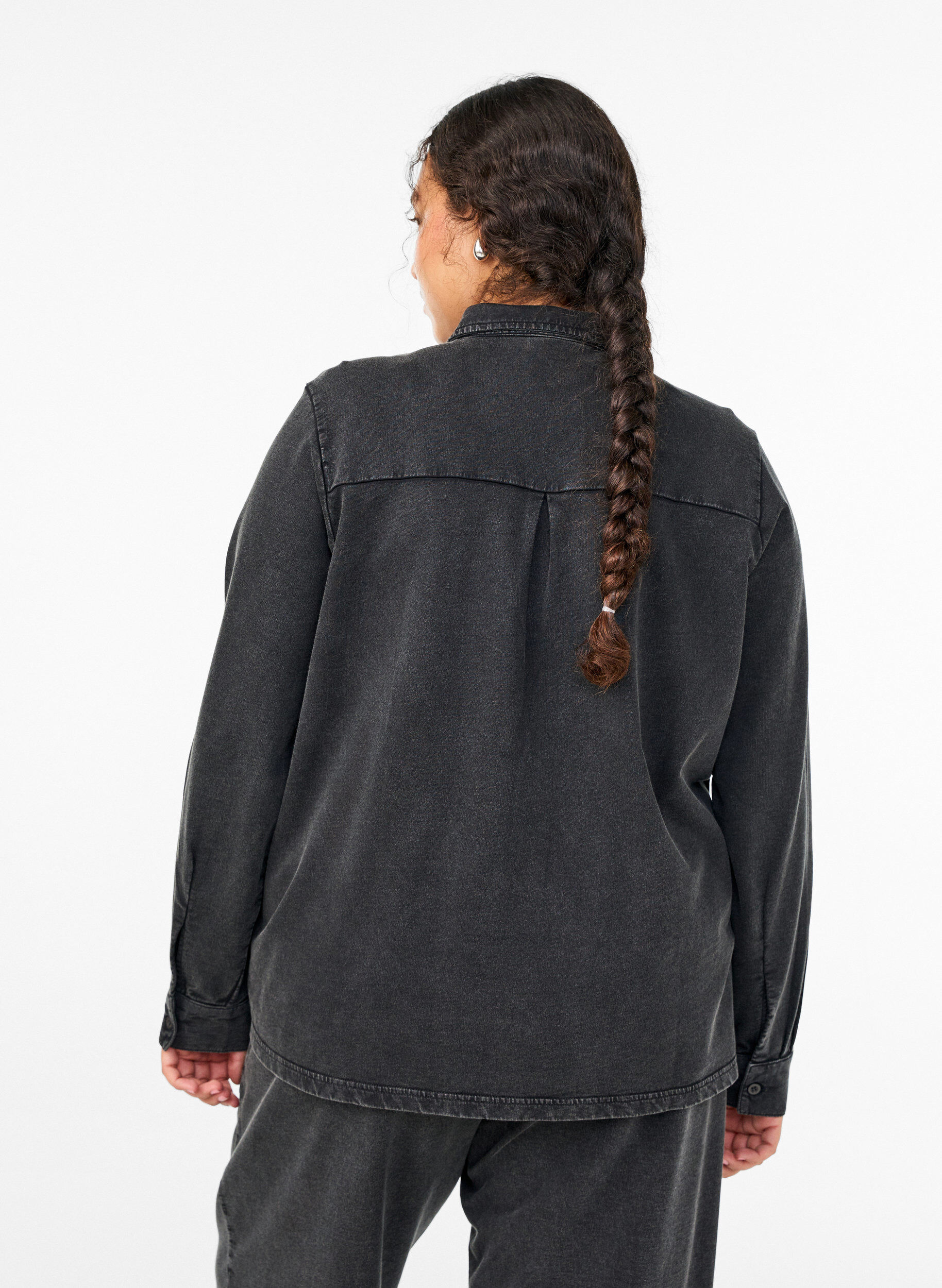 Zizzi Koszula wykonana z tkaniny dresowej z efektem prania, Ciemnoszary, Model image number 2