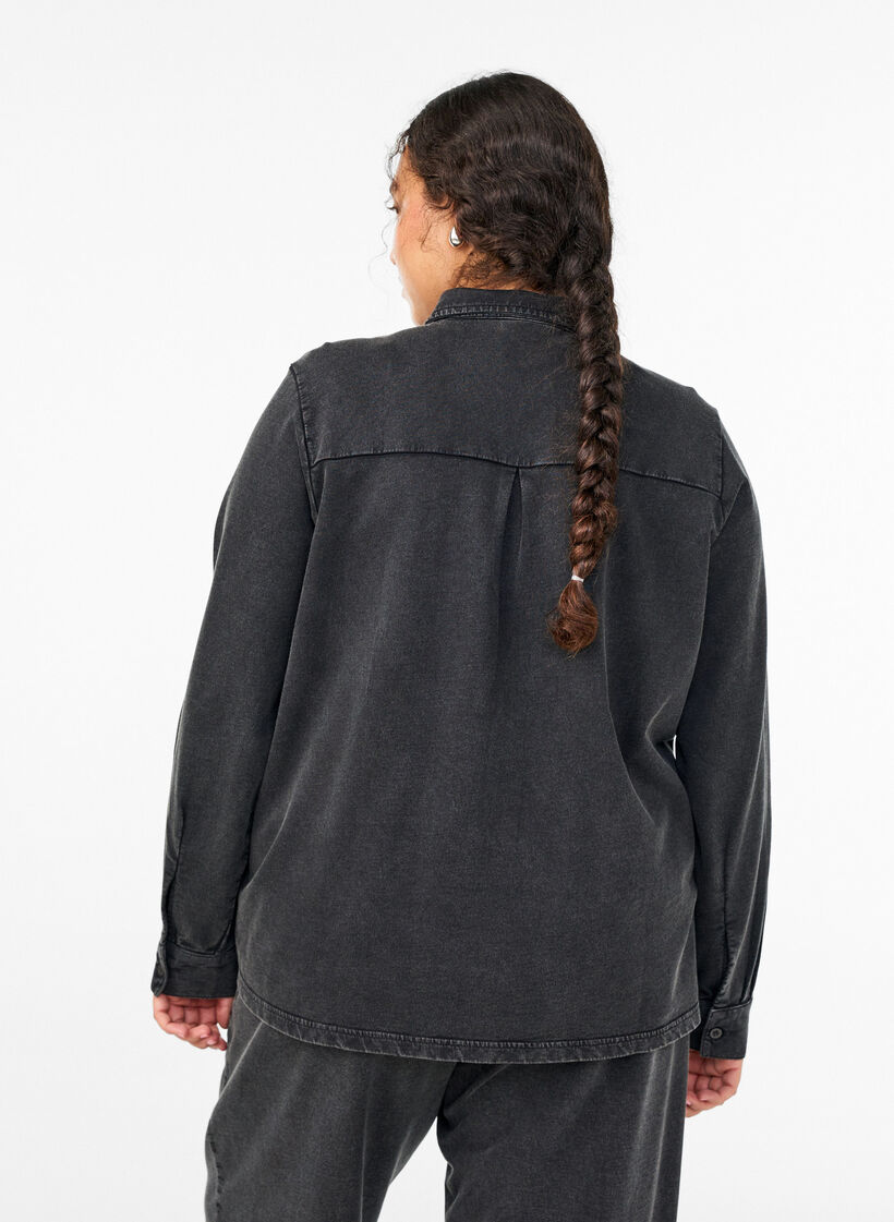 Koszula wykonana z tkaniny dresowej z efektem prania, Ciemnoszary, Model image number 2