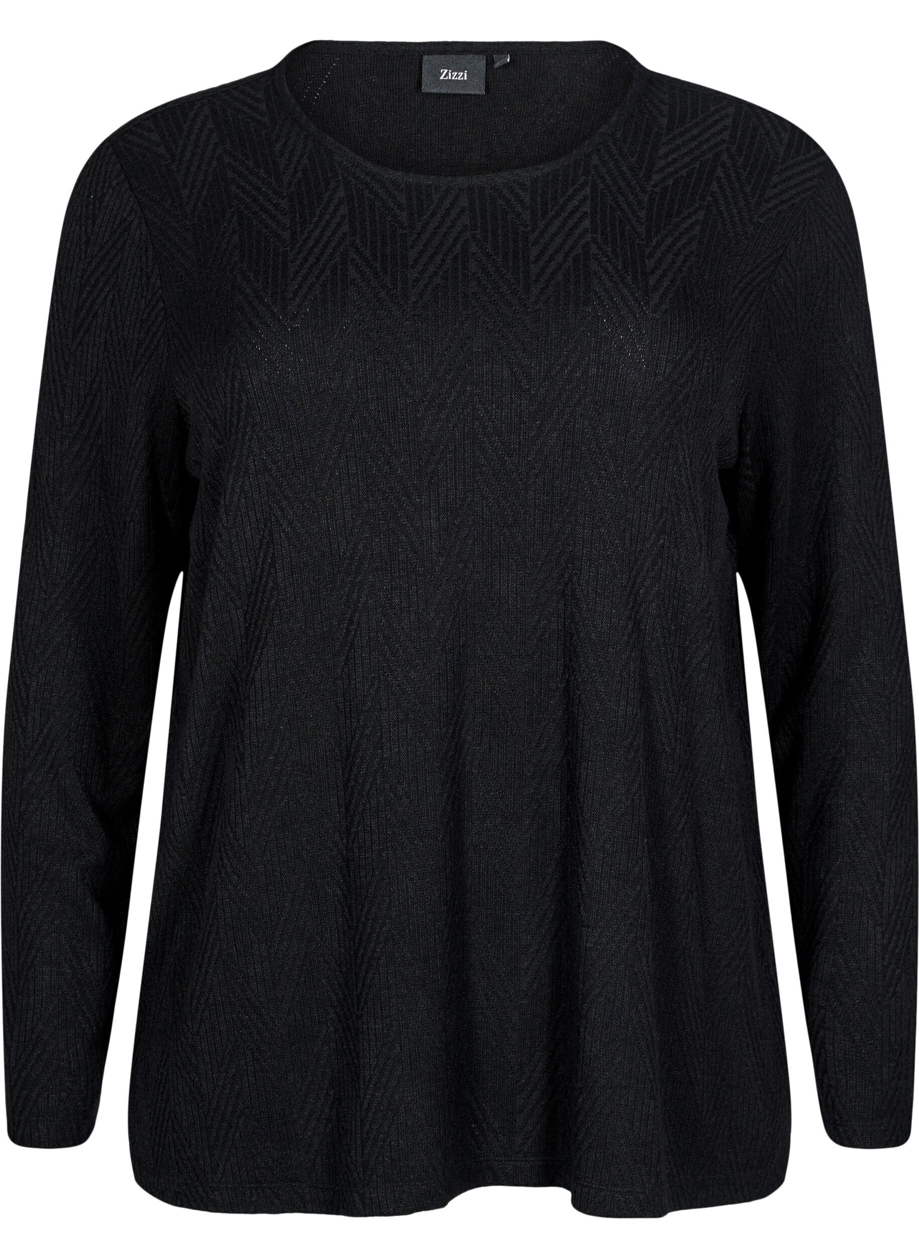 Zizzi Wzorzysta bluzka z dlugimi rekawami, Czarne, Packshot image number 0