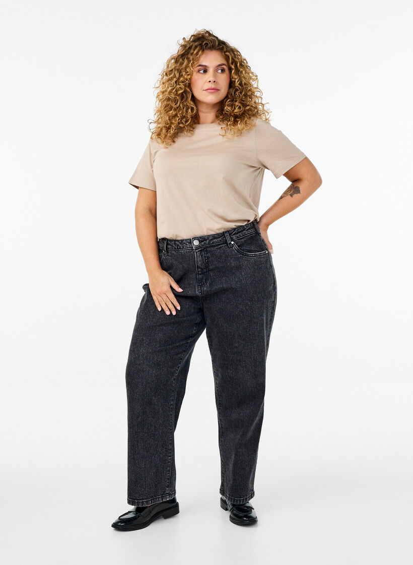 Podstawowa koszulka bawelniana z okraglym dekoltem, Beżowy, Model image number 1