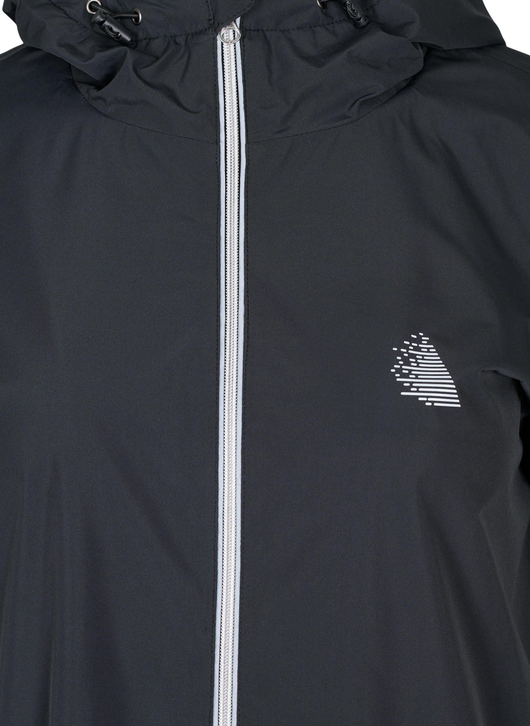 Zizzi Hooded rain jacket with reflective piping, Black, Packshot image number 2