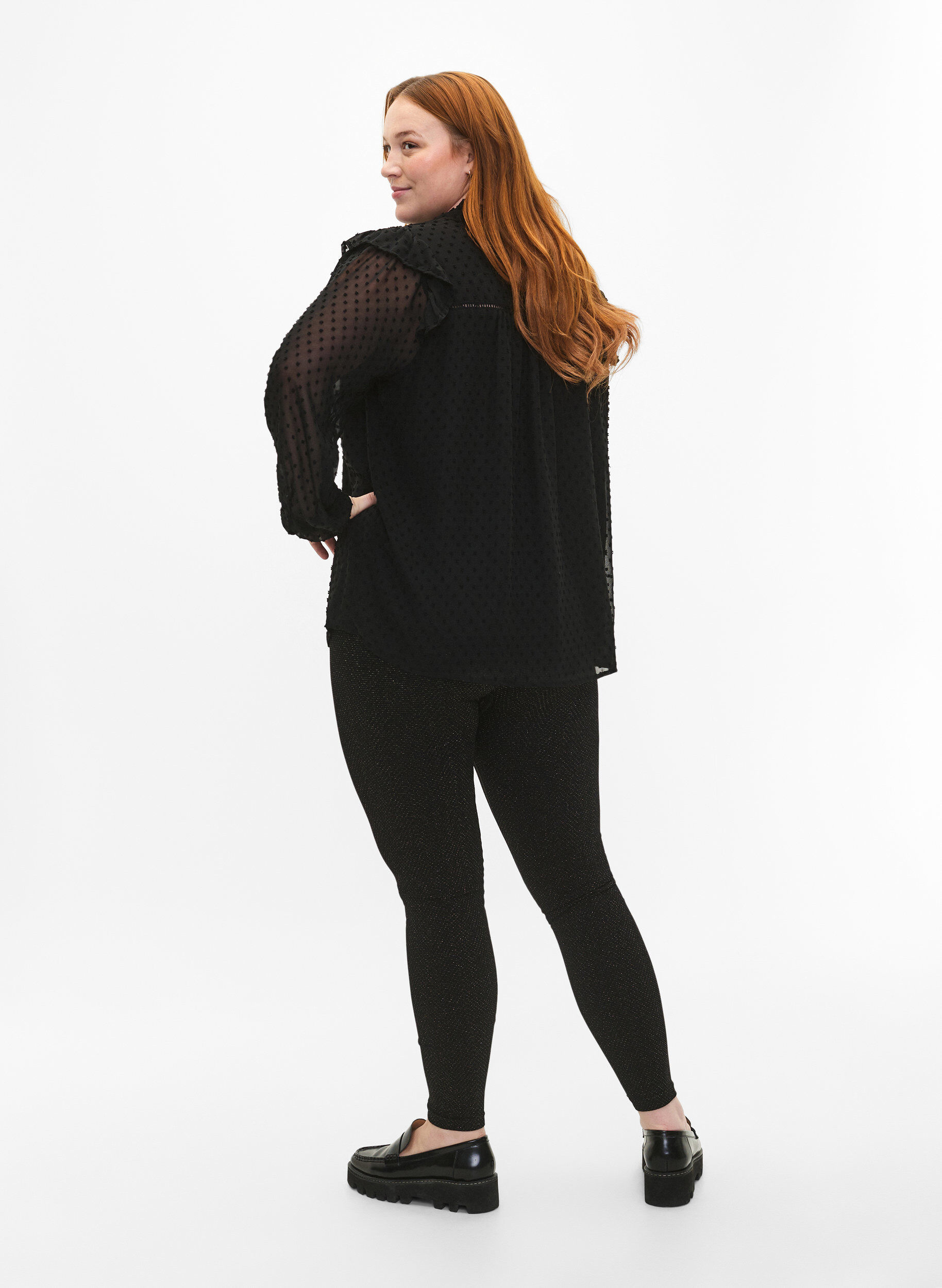 Zizzi Brokatowe legginsy bezszwowe, Black Gold Lurex, Model image number 1