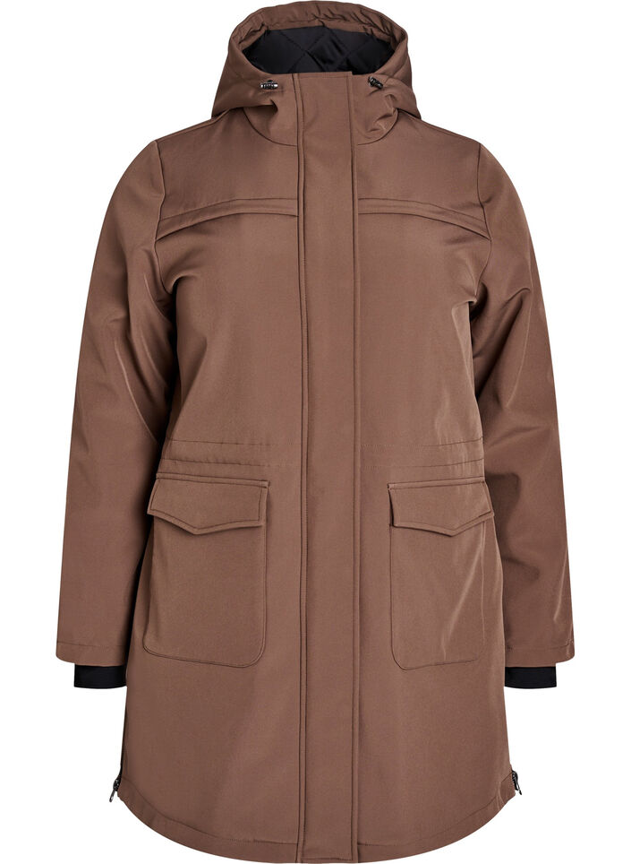 Hydrofobowa kurtka softshell z pikowana podszewka, Brązowy, Packshot image number 0