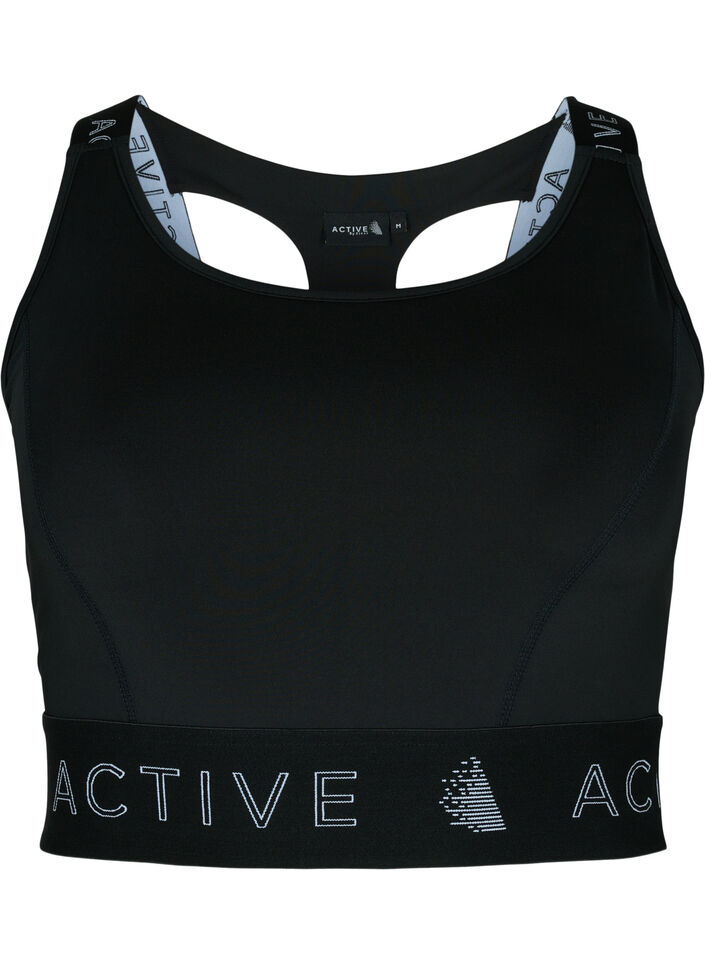 Sports bra with text print, Black, Packshot image number 0