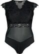 Bodystocking z koronka i dekoltem w szpic, Black, Packshot image number 0