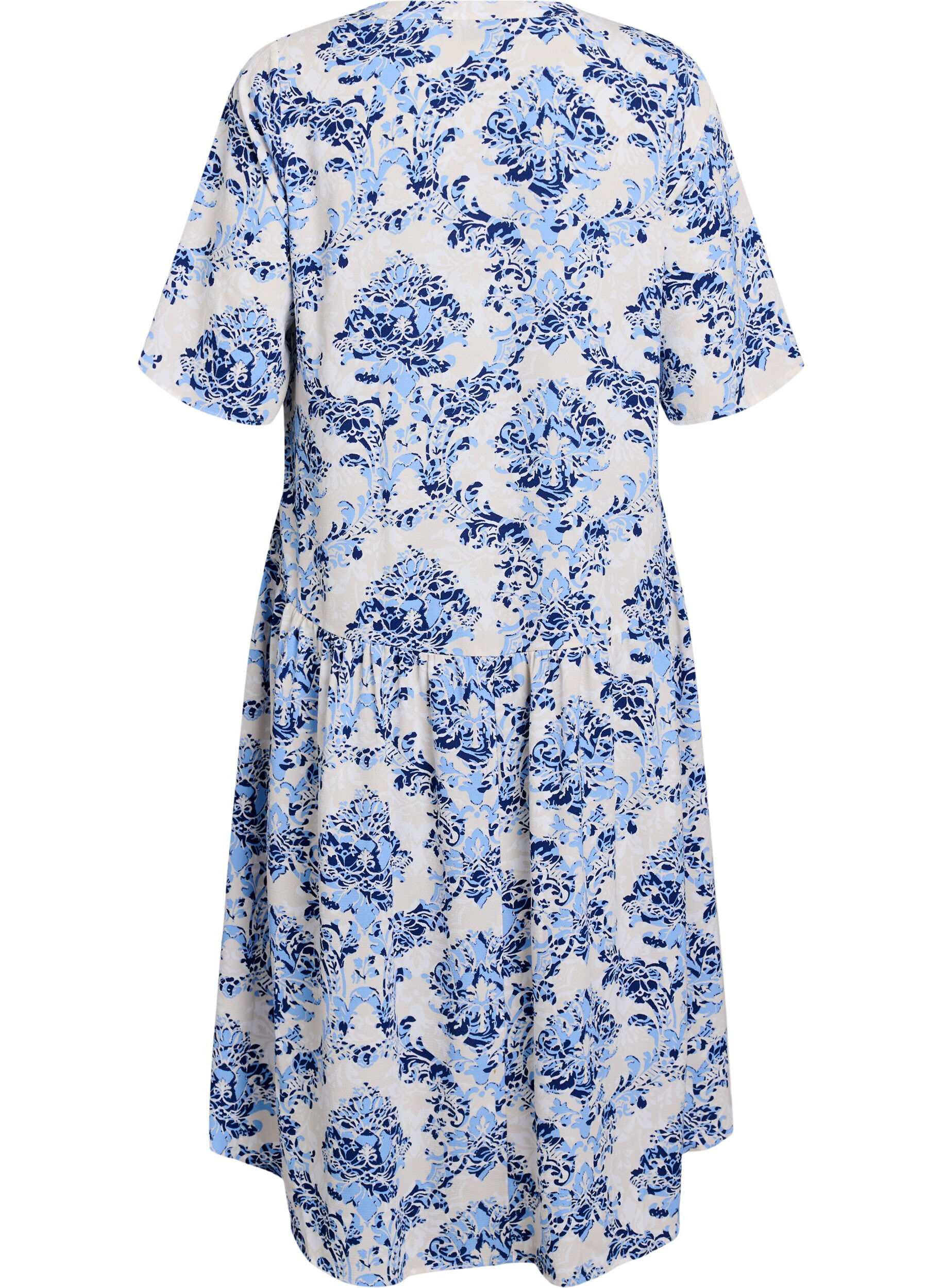 Zizzi Trapezowa sukienka midi z kr&oacute;tkim rekawem, Beżowy, Packshot image number 1