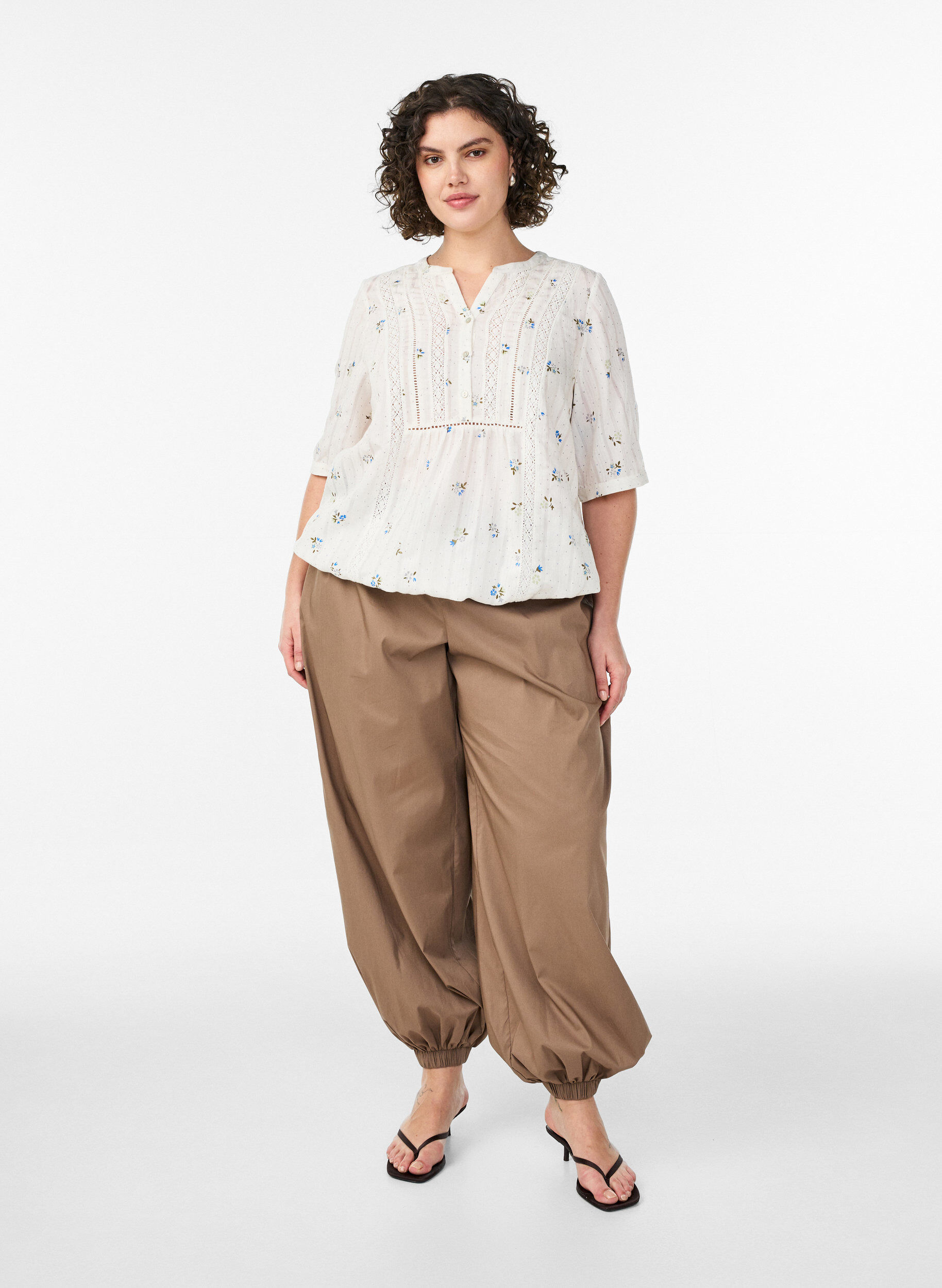 ZizziBluzka z nadrukiem i rekawami 1/2, Biały, Model image number 1