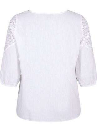 Bluzka z mieszanki bawelny z lnem i szydelkowymi detalami, Bright White, Packshot image number 1