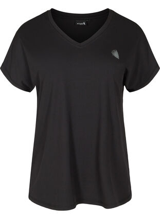 Sportowa koszulka z krótkim rekawem i dekoltem w szpic, Black, Packshot image number 0