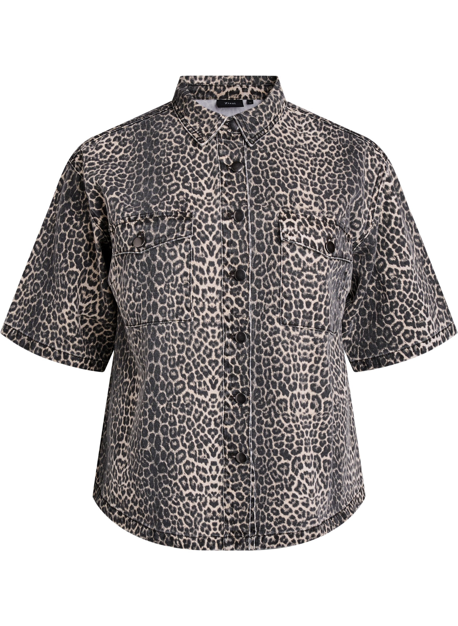 Zizzi Dzinsowa koszula w panterke z kr&oacute;tkim rekawem, Leopard, Packshot image number 0