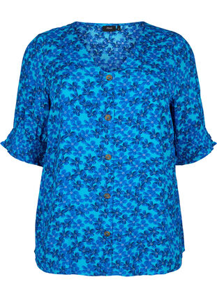 Wiskozowa bluzka z guzikami, Blue Small Flower, Packshot image number 0