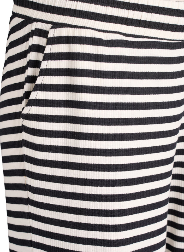 Spodnie pizamowe w paski z wysoka talia i szerokimi nogawkami, Czarne, Packshot image number 2