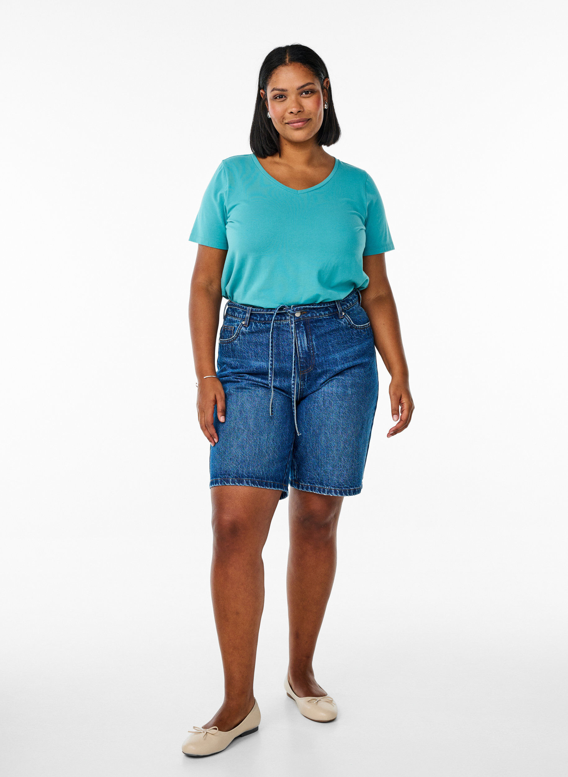 ZizziPodstawowa, gladka bawelniana koszulka, Niebieskie, Model image number 1