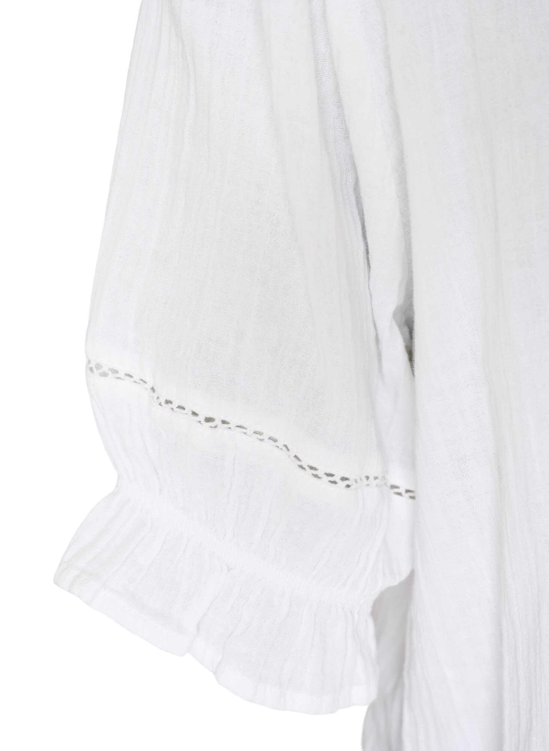 ZizziBluzka z bawelnianej muslinu z kr&oacute;tkim rekawem i haftem szydelkowym, Biały, Packshot image number 3
