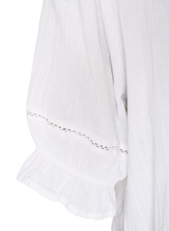 Bluzka z bawelnianej muslinu z kr&oacute;tkim rekawem i haftem szydelkowym, Biały, Packshot image number 3