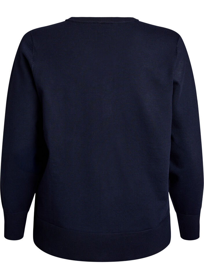 Kardigan z drobnym splotem i okraglym dekoltem, Niebieskie, Packshot image number 1