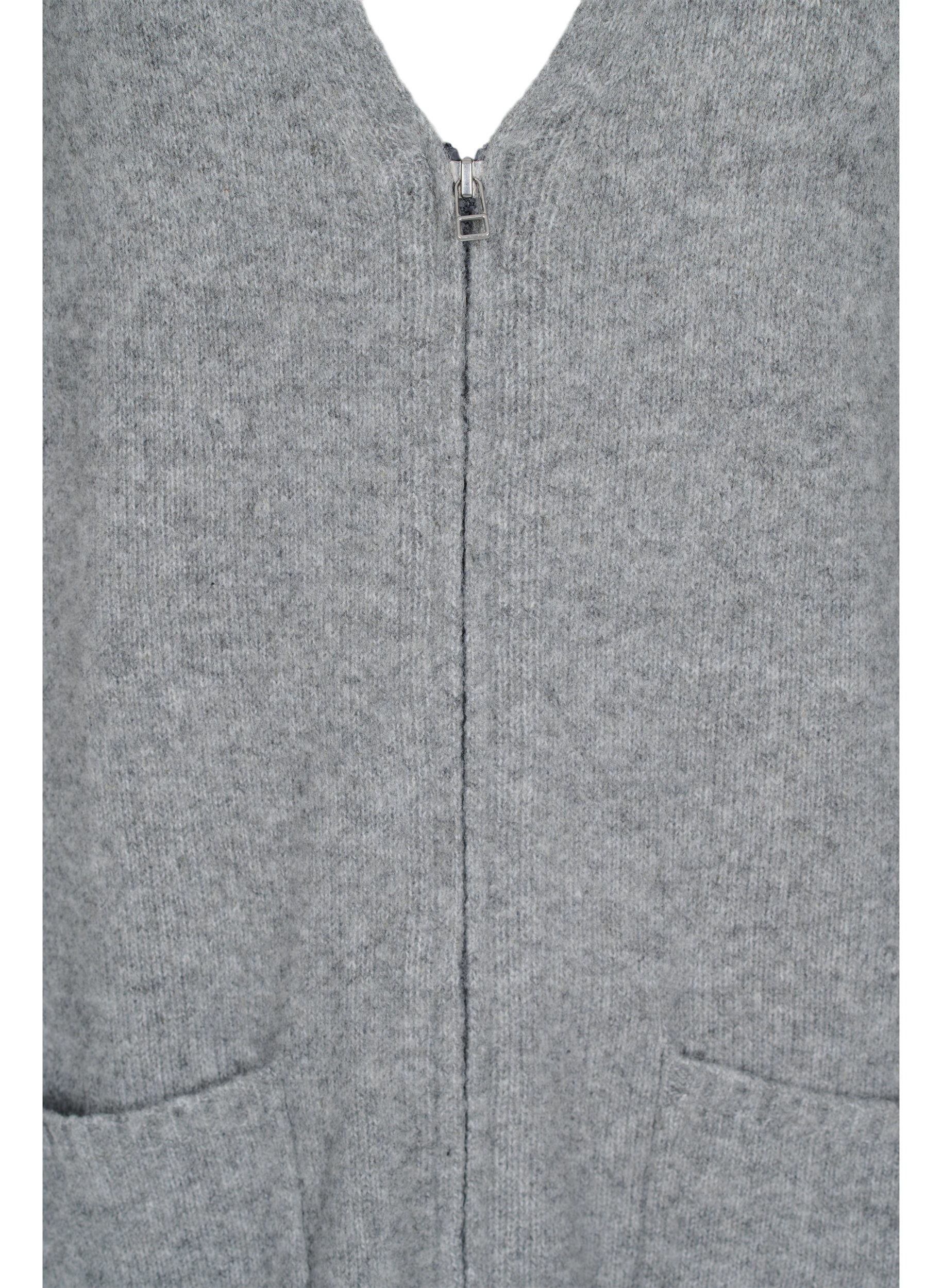 Zizzi Dlugi kardigan z dzianiny z suwakiem i kieszeniami, Medium Grey Melange, Packshot image number 2